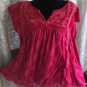 Lucky Brand XL gorgeous Pink Peasant Blouse